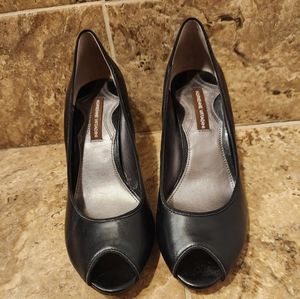Adrienne Vittadini Black Open Toe High Heels Skinny Heels Women's 8
